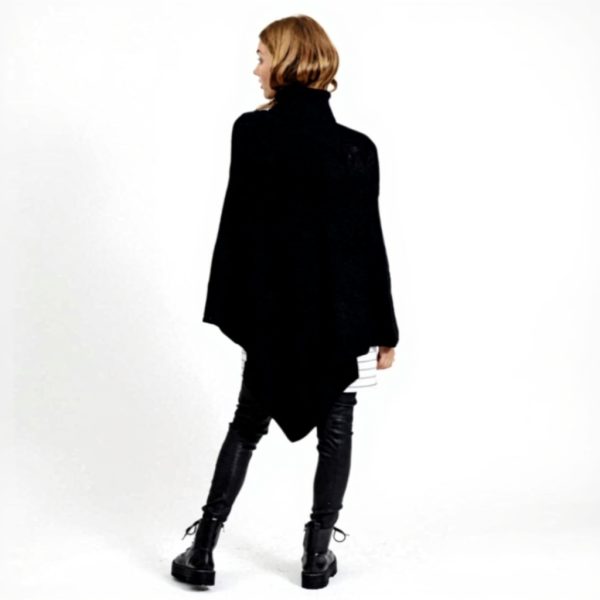 VILA CLOTHES Poncho Donna Collo Alto Maglia Morbida Nero