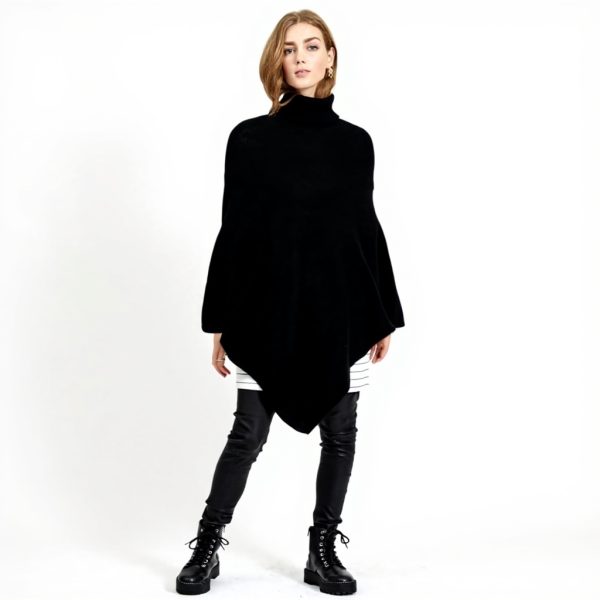 VILA CLOTHES Poncho Donna Collo Alto Maglia Morbida Nero