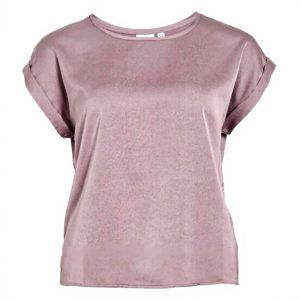 Vila Top Donna Satin Toadstool Girocollo Maniche Corte