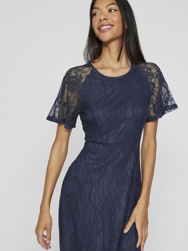 Vila Abito Lungo Pizzo Donna Casual Toadstool Blazer Blu-5