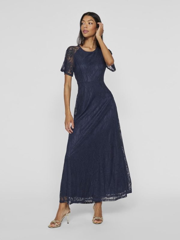 Vila Abito Lungo Pizzo Donna Casual Toadstool Blazer Blu-4