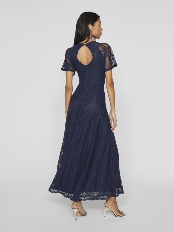 Vila Abito Lungo Pizzo Donna Casual Toadstool Blazer Blu-3