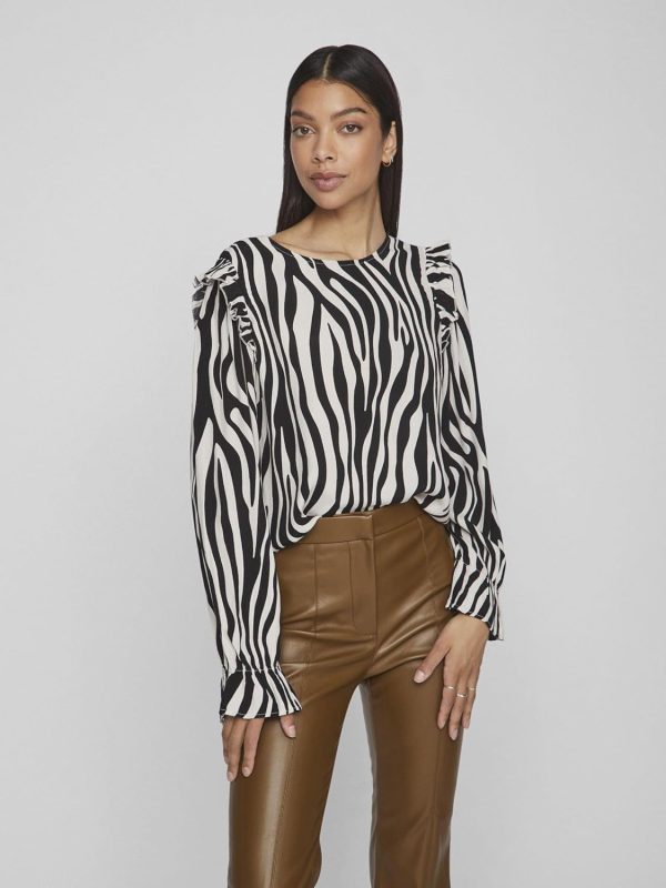 Camicia Donna Vila Vifini O-Neck Maniche Lunghe Volant-1