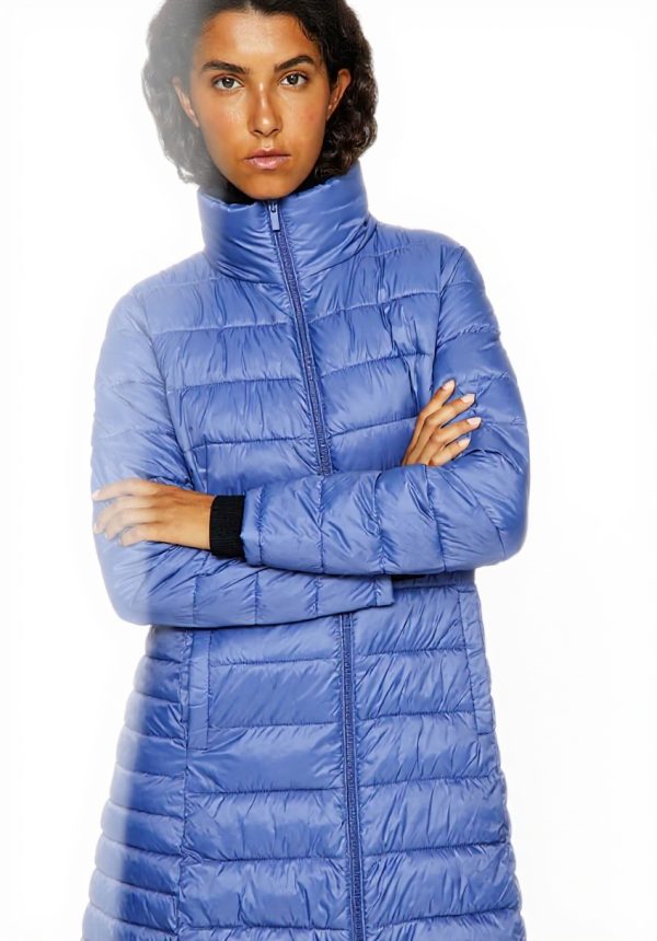Cappotto Vila Collo Alto Donna Azzurro Tasche Aperte