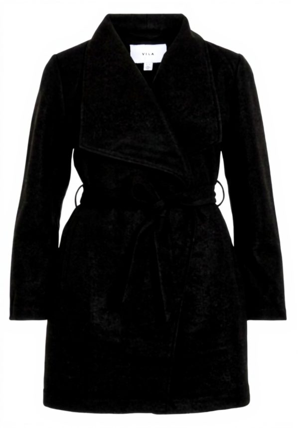 Vila Coat VICOOLEY Belted Womens Winter Jacket Black