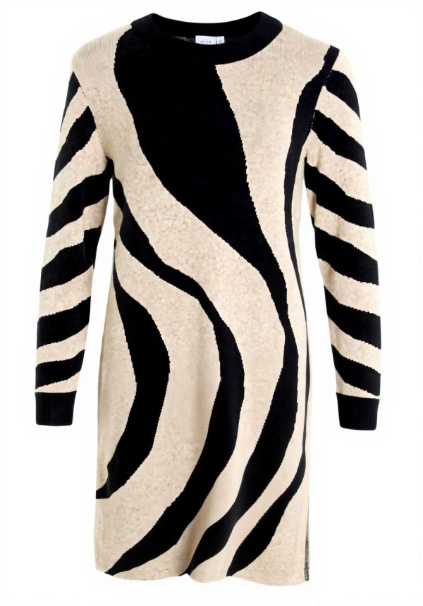 Vila Abito Midi Donna Maglia Girocollo Casual Nero Melange