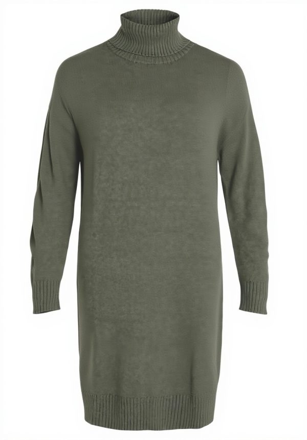 Vila Midi Dress Turtleneck Women Casual Knit Wear