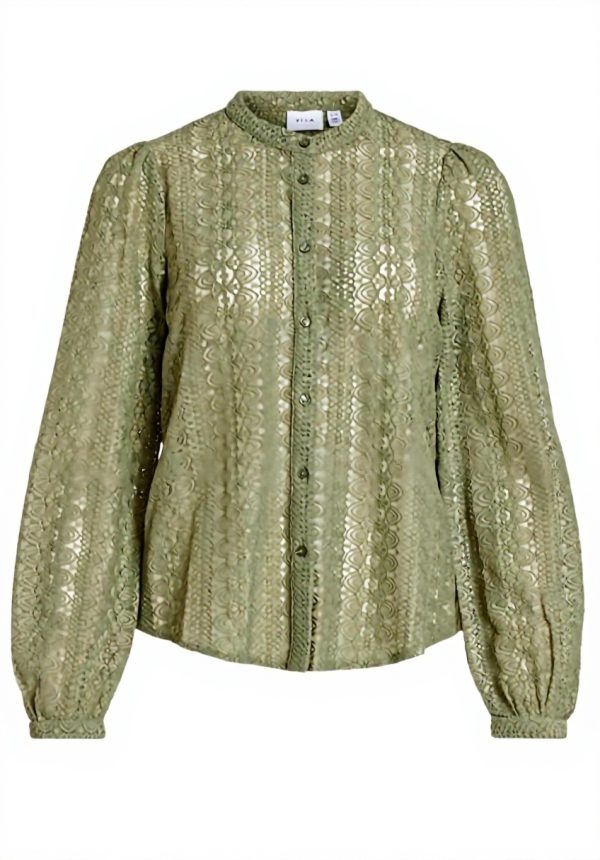Vila Lace Shirt Womens Long Sleeve Blouse Olive Green
