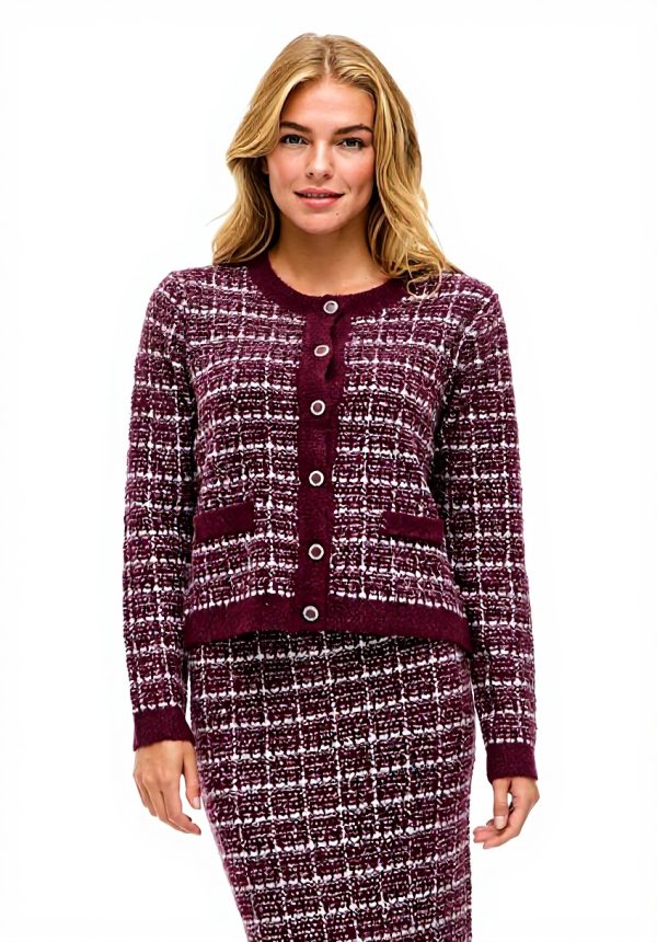 Cardigan donna Vila a quadri maniche lunghe girocollo