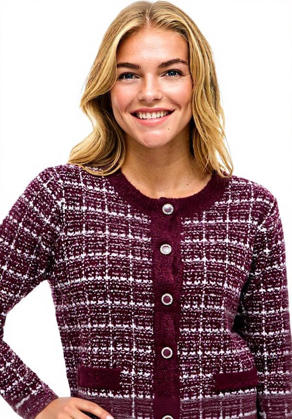 Cardigan donna Vila a quadri maniche lunghe girocollo