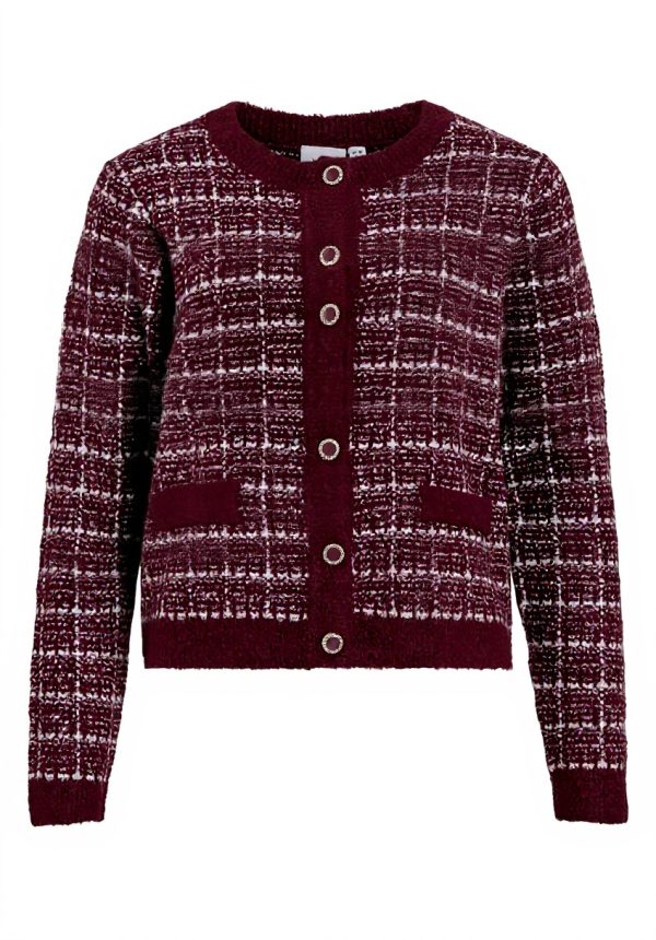 Cardigan donna Vila a quadri maniche lunghe girocollo