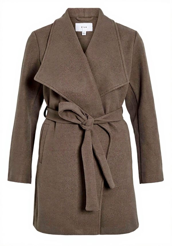 Vila Vicooley Collar Belt Coat Women Wool Blend Jacket