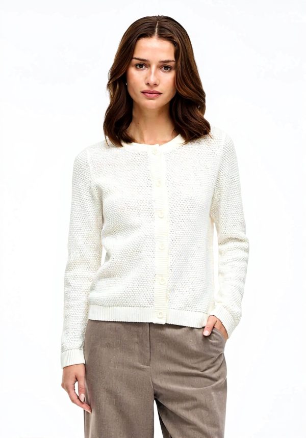 Cardigan Vila Donna Maglione Girocollo Maniche Lunghe Bianco