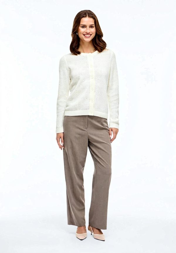 Cardigan Vila Donna Maglione Girocollo Maniche Lunghe Bianco