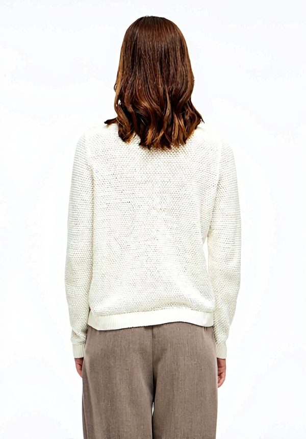 Cardigan Vila Donna Maglione Girocollo Maniche Lunghe Bianco