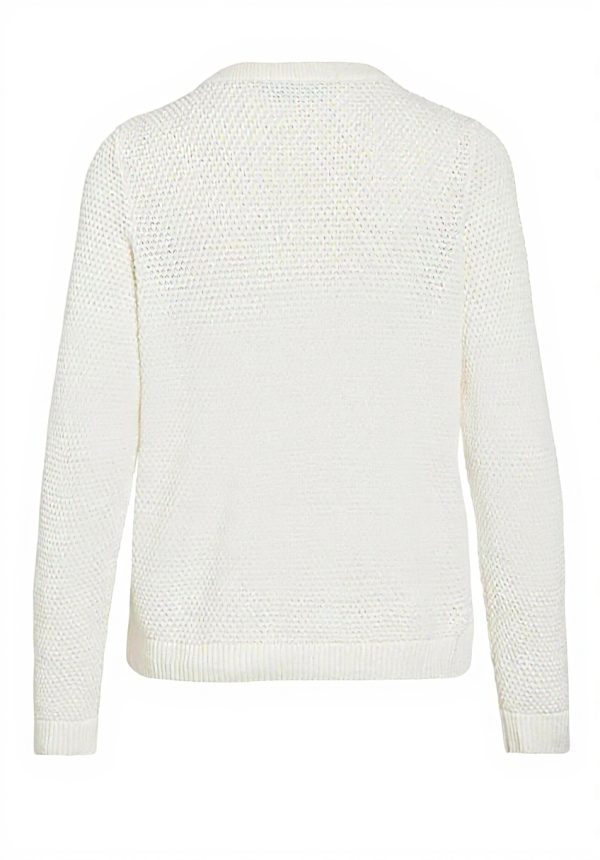Cardigan Vila Donna Maglione Girocollo Maniche Lunghe Bianco