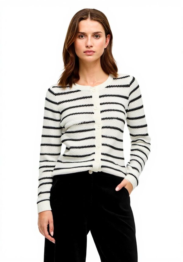 Cardigan Vila Donna Maglione Girocollo Maniche Lunghe Bianco