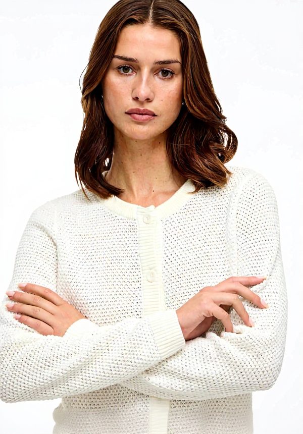 Cardigan Vila Donna Maglione Girocollo Maniche Lunghe Bianco