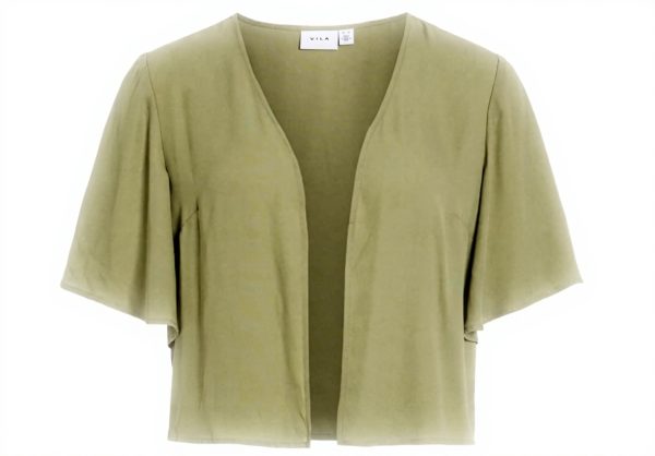 Vila Bolero Cardigan Women Sage Black Split Neck Sleeve