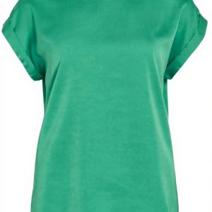 Top Vila Satinato Donna Verde Inverno Collo Tondo