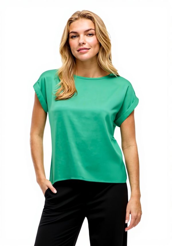 Top Vila Satinato Donna Verde Inverno Collo Tondo