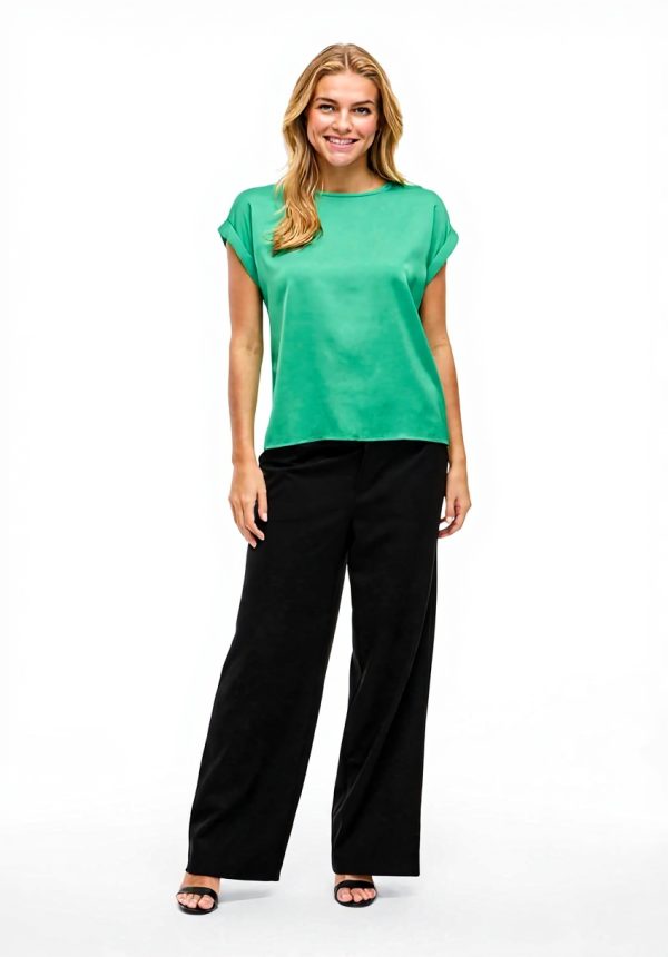 Top Vila Satinato Donna Verde Inverno Collo Tondo