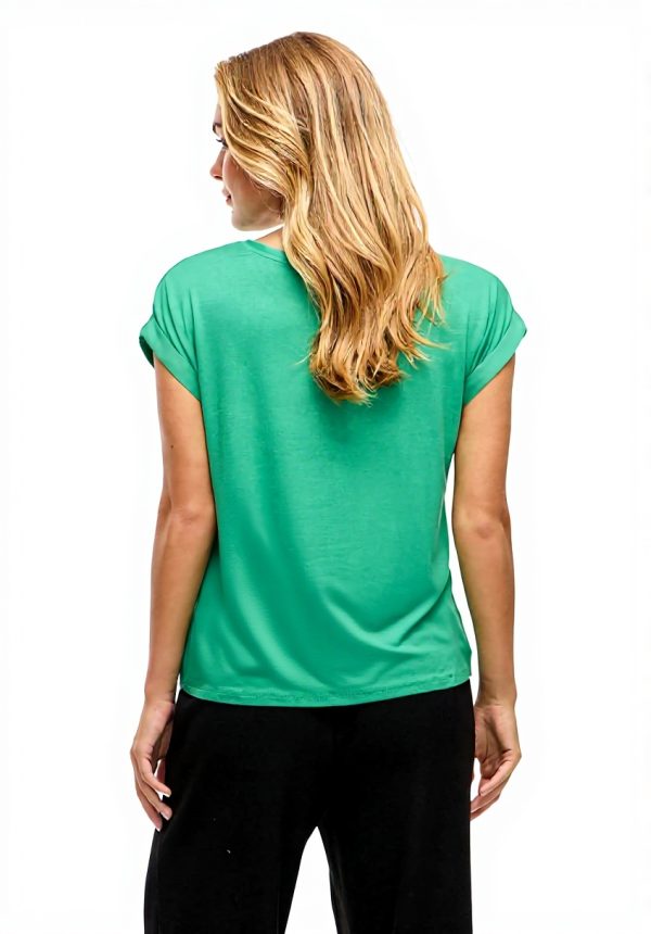 Top Vila Satinato Donna Verde Inverno Collo Tondo