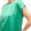 Top Vila Satinato Donna Verde Inverno Collo Tondo