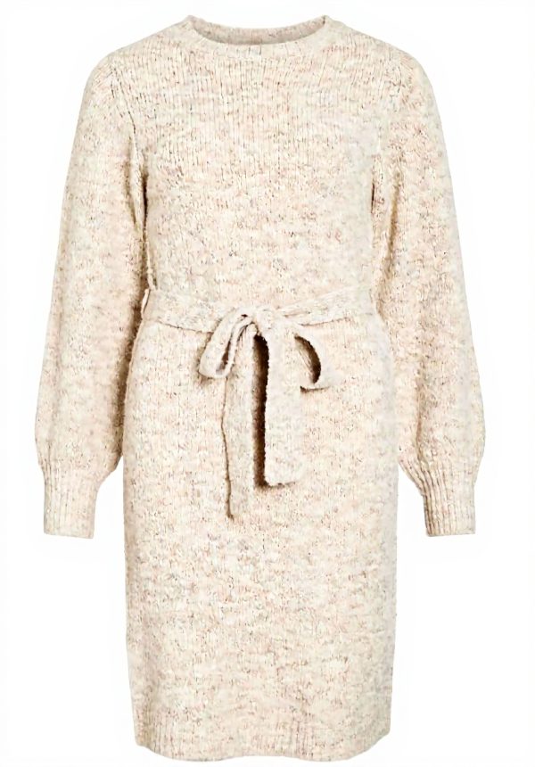 Vila Midi Dress Women O-Neck Long Sleeve Knit Casual