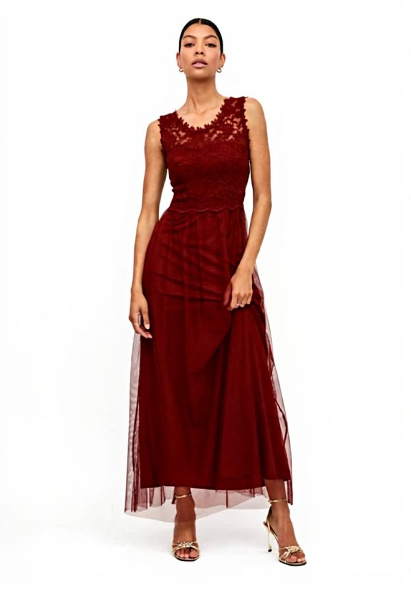 Vila Vilynnea Maxi Dress Noos Donna Pizzo Rosso Mattone