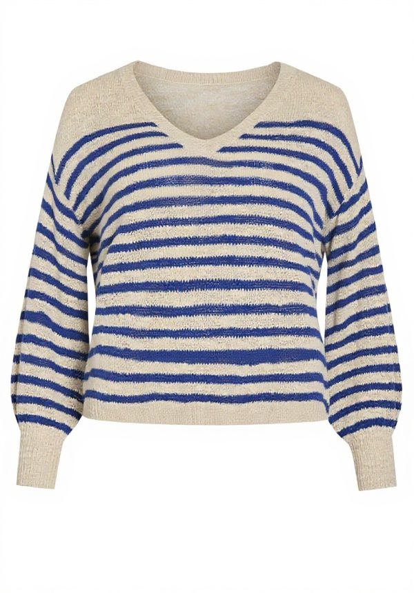 Vila Vipoca V-Neck Stripe Knit Top Women Long Sleeve