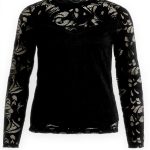 Lace Top Women Long Sleeve Vila Vistasia Black Blouse