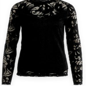 Lace Top Women Long Sleeve Vila Vistasia Black Blouse