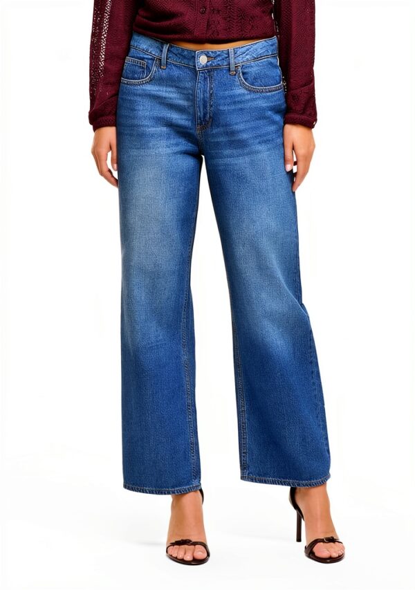 Vila Jeans Donna Gamba Larga Media Blu Denim-2