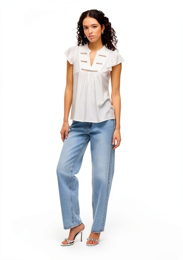 Top Donna VILA Design Elegante Pizzo Bianco Comfort-5