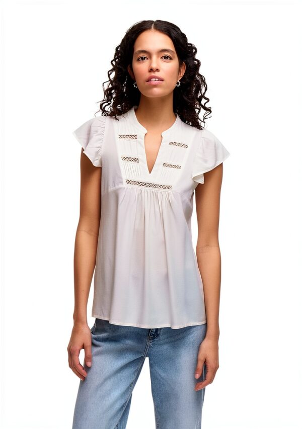 Top Donna VILA Design Elegante Pizzo Bianco Comfort-1
