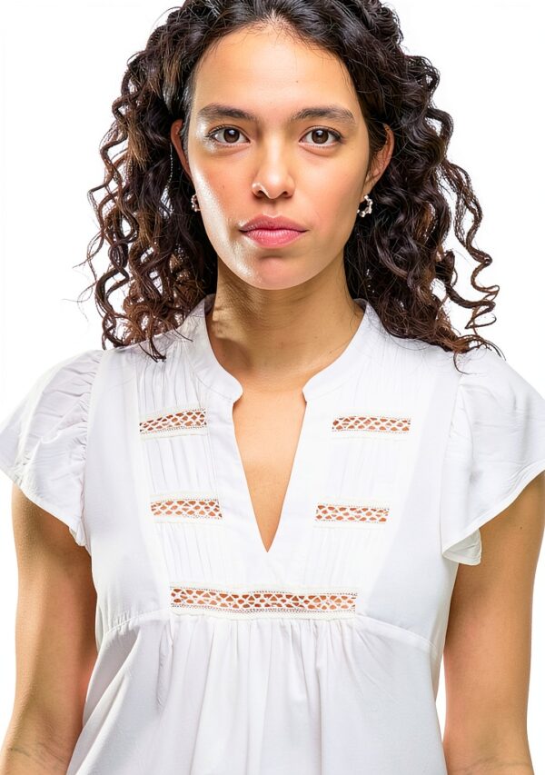 Top Donna VILA Design Elegante Pizzo Bianco Comfort-2