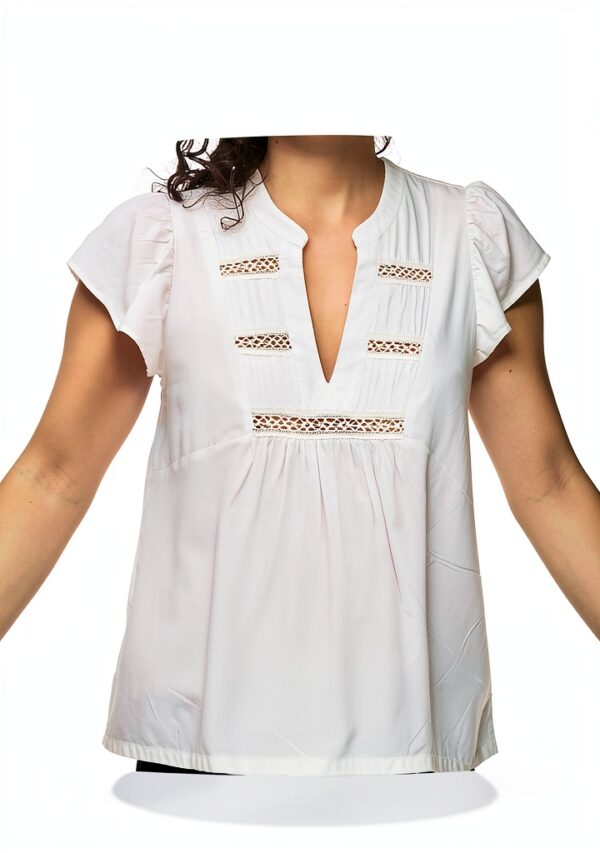Top Donna VILA Design Elegante Pizzo Bianco Comfort-6