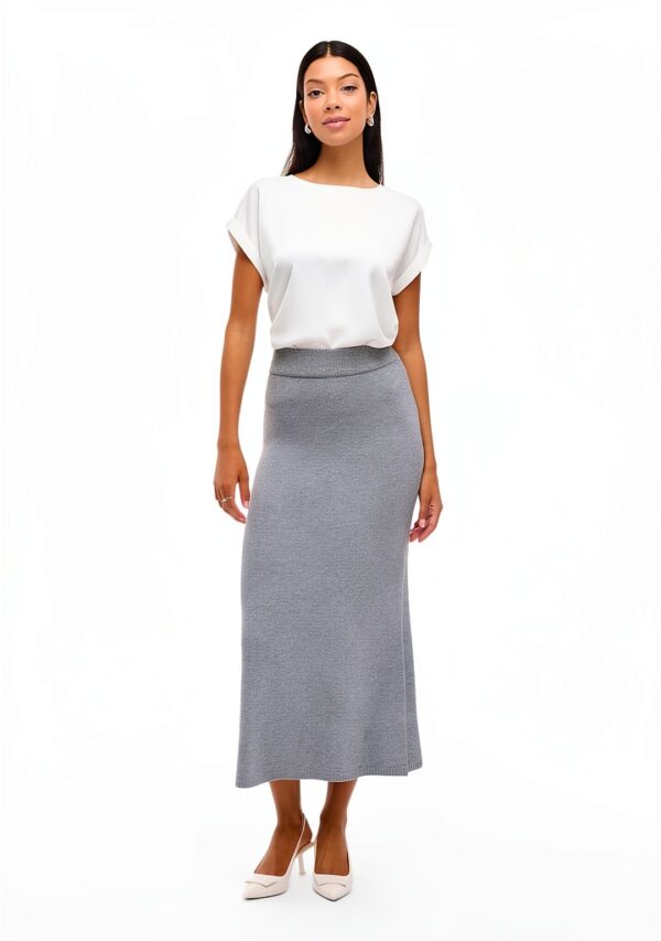 Gonna maxi maglia fascia elastica donna Melange Grigio Medio-4