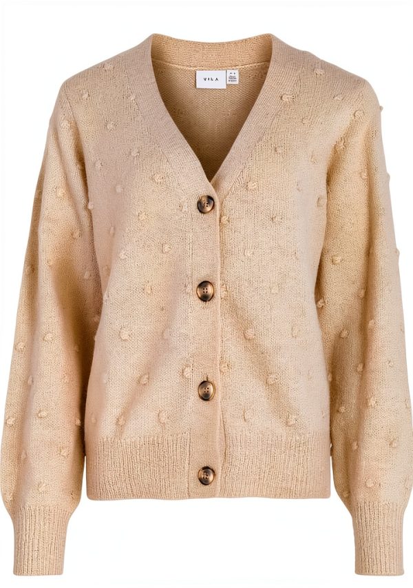 Cardigan Vila Donna V-Neck Lungo Beige Maglione