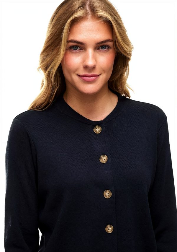 Vila Cardigan Donna O Neck Lungo Blu Nero Maglione