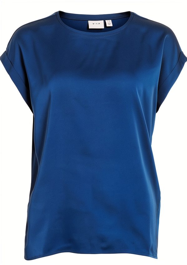 Vila T-shirt Donna Satin Top Girocollo Spalle Cadenti