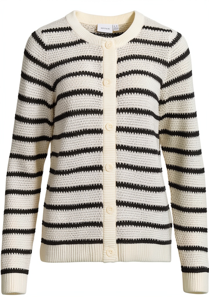 'Cardigan VILA in maglia con scollo rotondo su sfondo neutro'