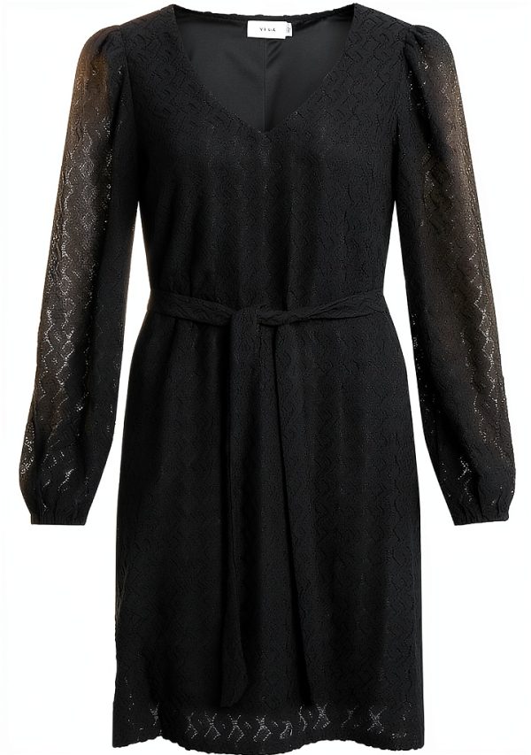 Vila Viferya Abito Donna V-Neck Lungo Casual Nero