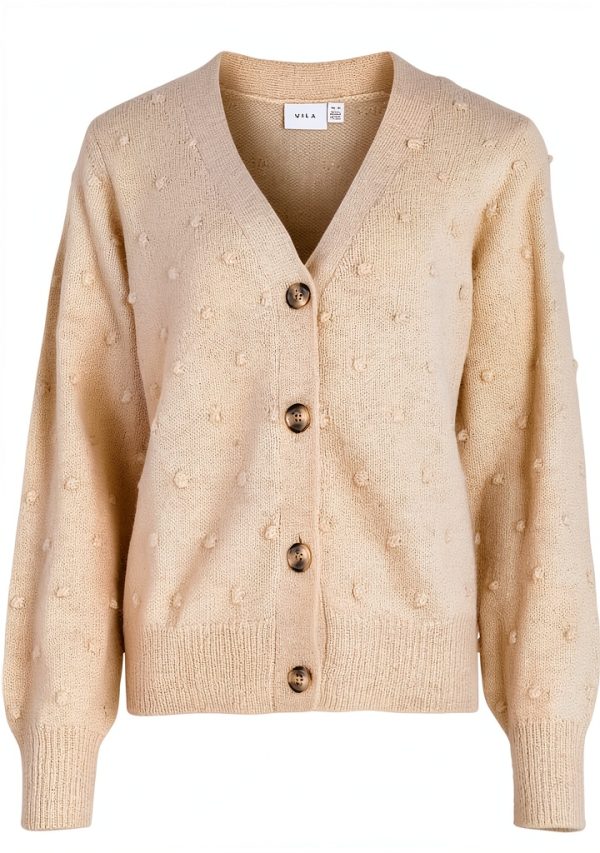 Vila Cardigan Donna V-Neck Lungo Maglione Beige Indigo