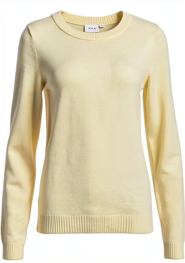 Vila Top Donna Maglia Giallo Pastello Maniche Lunghe Scollo