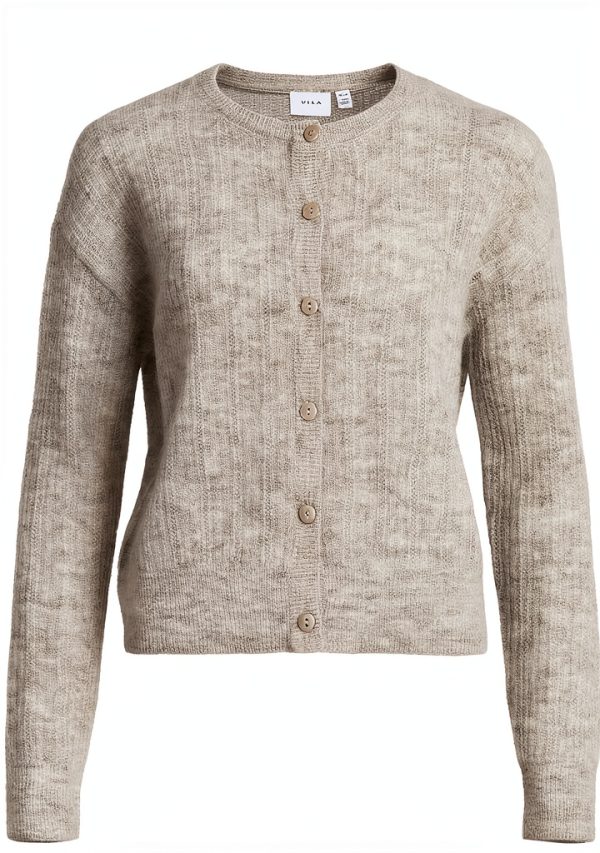 Vila Cardigan Donna Pointelle Scollo Rotondo Maglione