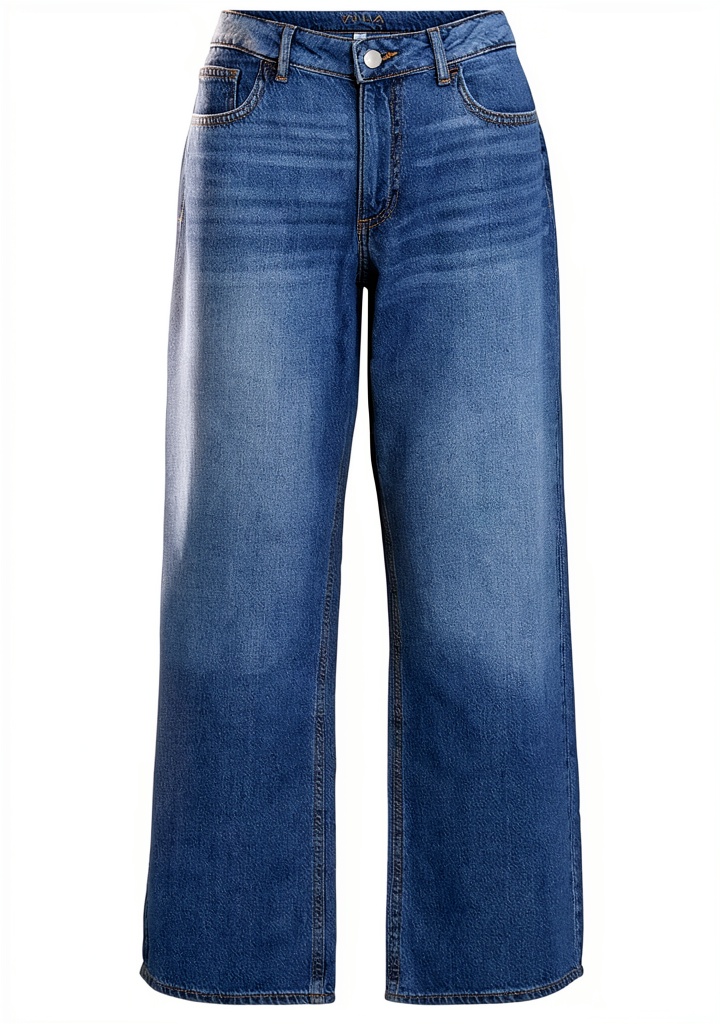 Installing Vila Jeans Donna Gamba Larga Media Blu Denim on a wooden desk