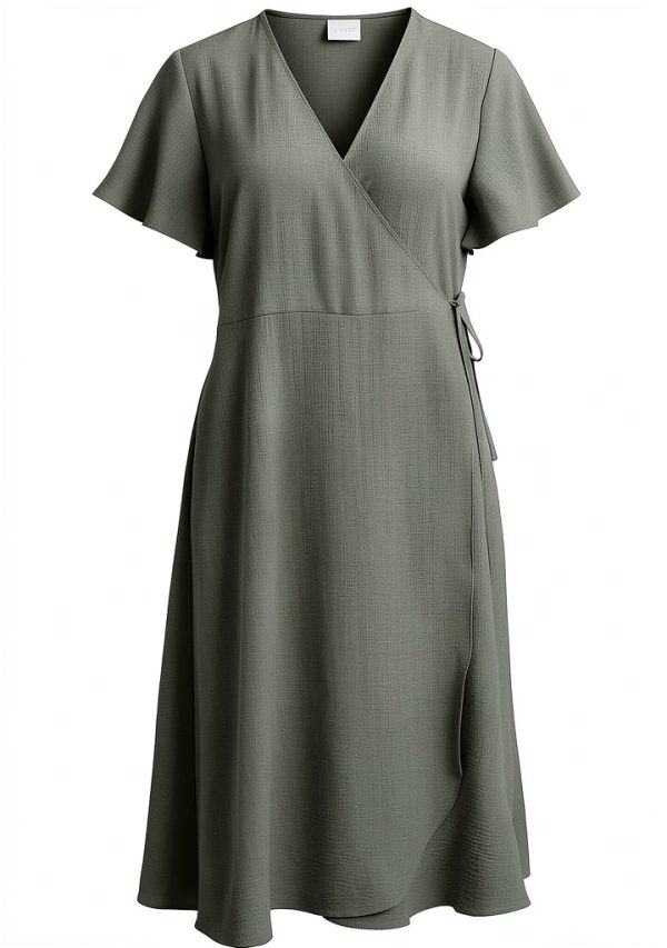 Vila Vestito Donna Wrap Midi Verde Olio Coronet Blue