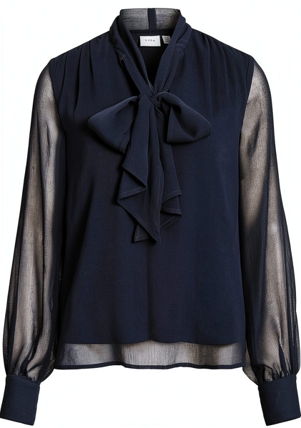 Vila Top Donna Collo Legatura Maniche Lunghe Blazer Blu